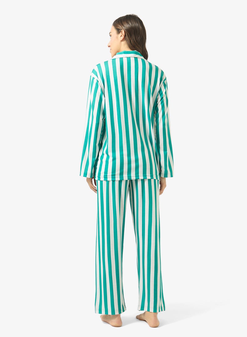 Ginger Satin Stripe Button Up Shirt & Pyjama Set - Image 2