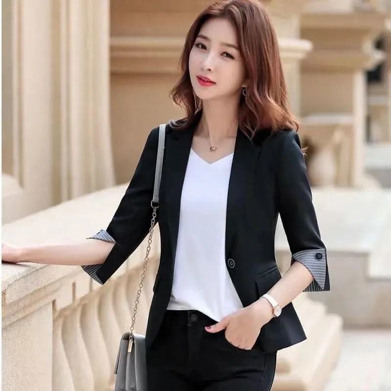 Small Suit Jacket Women's 2024 New Korean Style Small Men's Seven-point Sleeve Professional Wear Slim-fit Fashionable Suit Jacket - Image 4