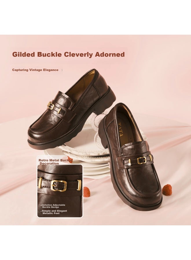 Tata Women's Shoes  Spring New Loafers Fashion Casual Versatile Brown Size 37 - Image 1