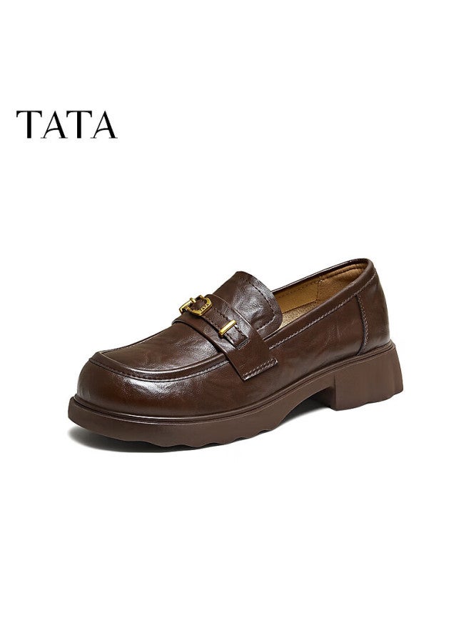 Tata Women's Shoes  Spring New Loafers Fashion Casual Versatile Brown Size 37 - Image 4
