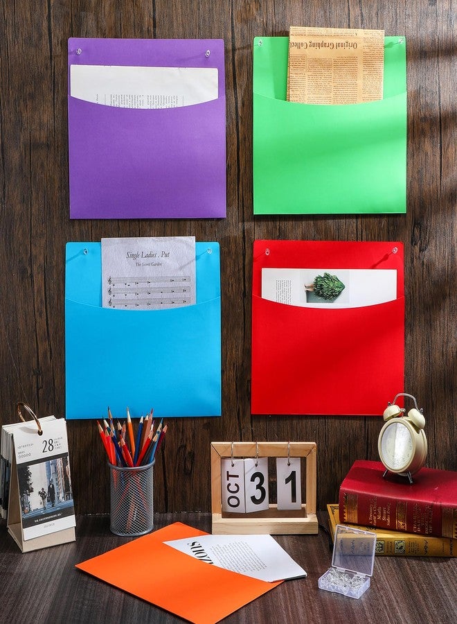 Newtay 24 Pcs Oversized Wall Pockets 10 x 12 Inches 6 Colors Assortment Hanging Wall File Folder Organizer for Classroom Bulletin Boards Office Home Studying (Bright Color) - Image 3