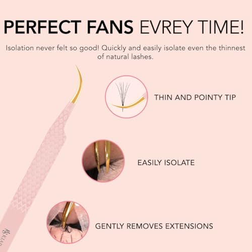 KIARA SKY LASH Tweezer for Eyelash Extensions Precision Fiber Tip Grip Volume Mega Volume and Lash Removal Fills Comfortable Ergonomic Design Pink and Gold CURVE ISOLATOR TWEEZER - Image 3