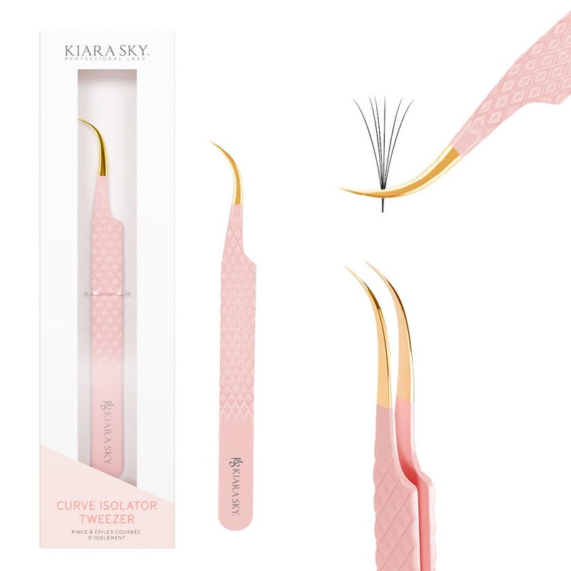 KIARA SKY LASH Tweezer for Eyelash Extensions Precision Fiber Tip Grip Volume Mega Volume and Lash Removal Fills Comfortable Ergonomic Design Pink and Gold CURVE ISOLATOR TWEEZER - Image 2