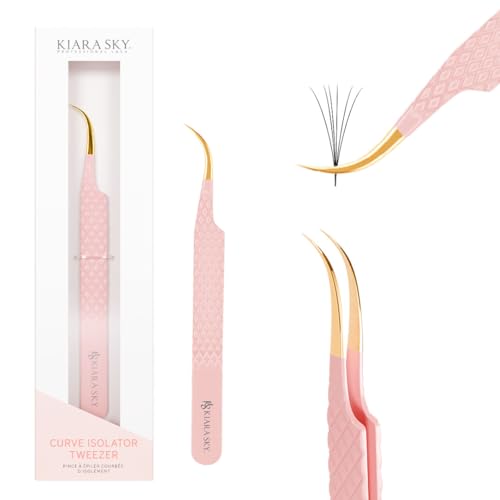 KIARA SKY LASH Tweezer for Eyelash Extensions Precision Fiber Tip Grip Volume Mega Volume and Lash Removal Fills Comfortable Ergonomic Design Pink and Gold CURVE ISOLATOR TWEEZER - Image 1