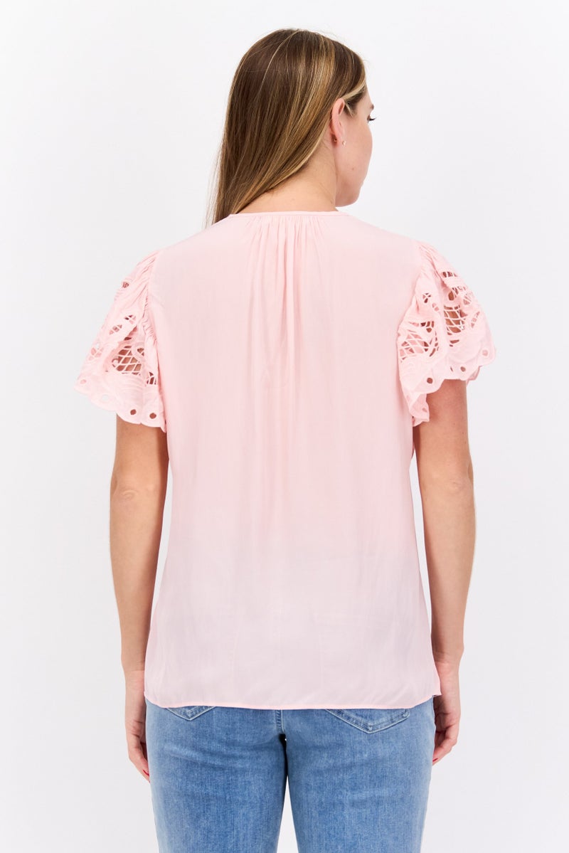 Ramy Brook Women V Neck Flutter Sleeve Blouse, Pink - Image 3