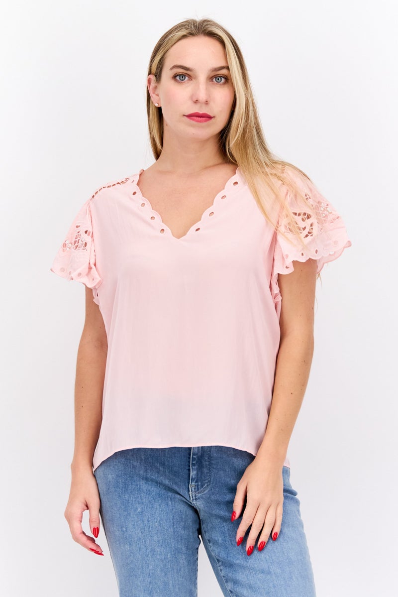Ramy Brook Women V Neck Flutter Sleeve Blouse, Pink - Image 1