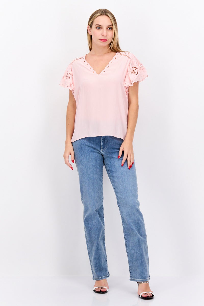 Ramy Brook Women V Neck Flutter Sleeve Blouse, Pink - Image 4
