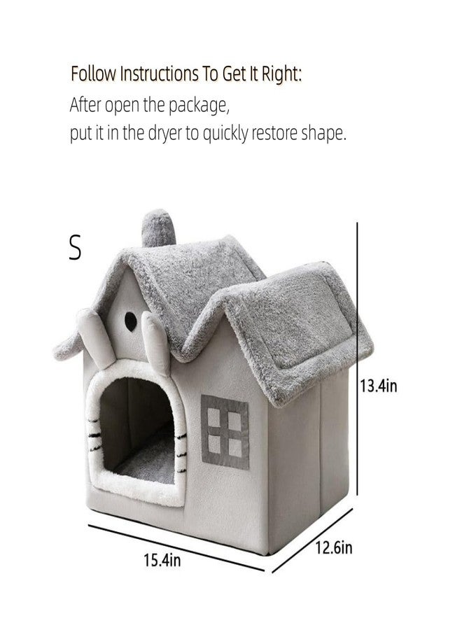 Srutirbo Luxury Double Roof Indoor Dog House Cat Nest,Foldable Warm Soft Kennel,30D High Elastic Memory Sponge,Removable Cushion and Non-Slip Bottom (Grey Double Roof, S) - Image 2