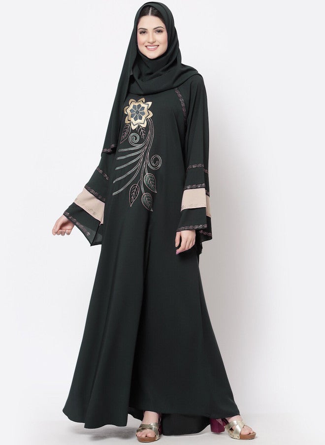 Arrabi برقع أرابي رمادي فحمي وبيج مزخرف مع وشاح - Image 4