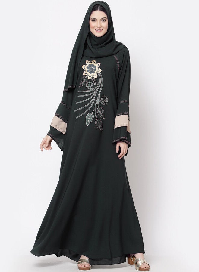 Arrabi برقع أرابي رمادي فحمي وبيج مزخرف مع وشاح - Image 1