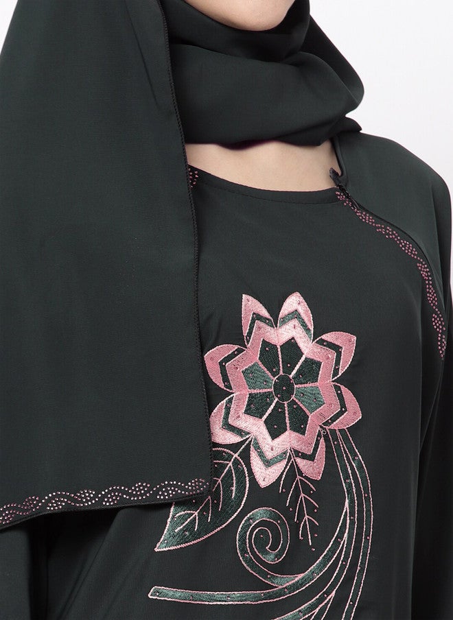 Arrabi برقع أرابي رمادي فحمي وبيج مزخرف مع وشاح - Image 2