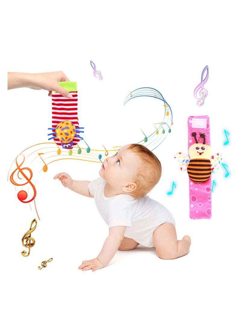 4 Bugs Wrist Rattles Foot Finder Rattle Sock Baby Toddlor Toy Rattle Toy Arm Hand Bracelet Rattle Feet Leg Ankle Socks Present Gift for Newborn Infant Babies Boy Girl Bebe  - Image 3