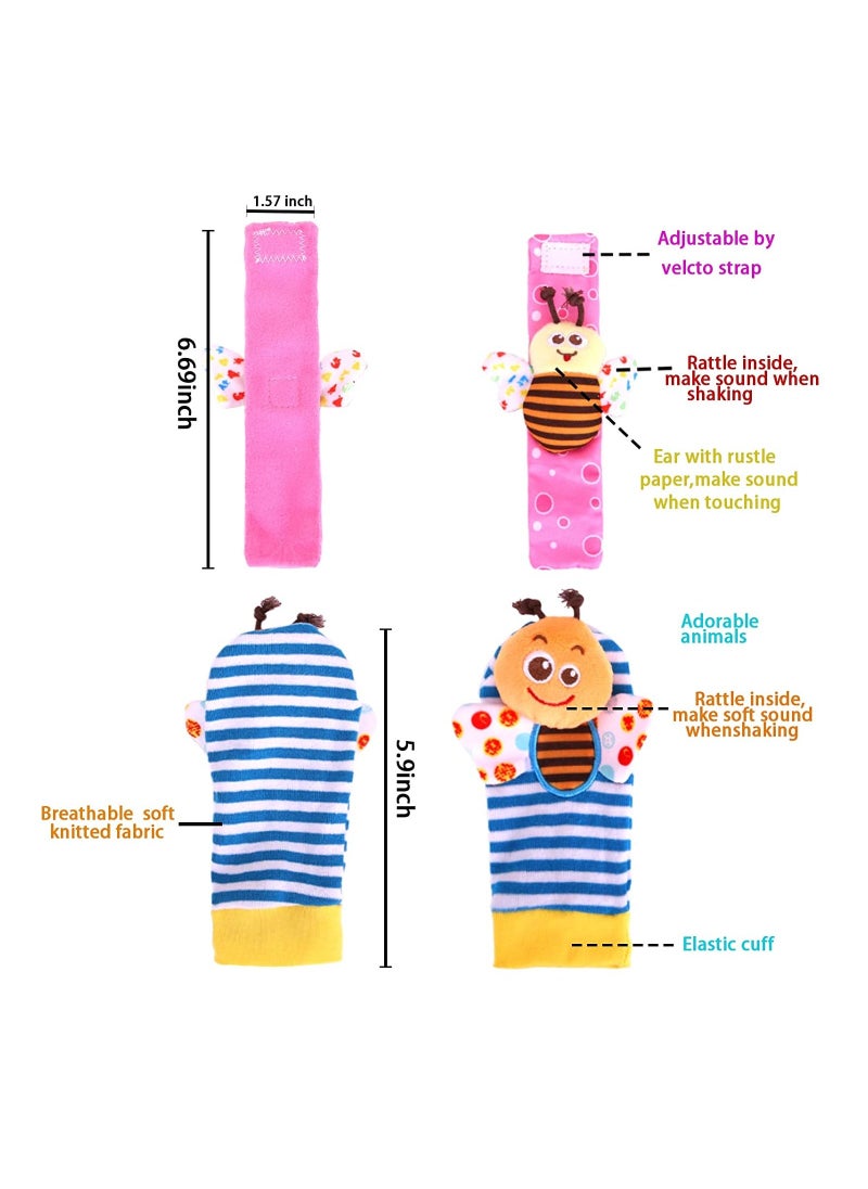 4 Bugs Wrist Rattles Foot Finder Rattle Sock Baby Toddlor Toy Rattle Toy Arm Hand Bracelet Rattle Feet Leg Ankle Socks Present Gift for Newborn Infant Babies Boy Girl Bebe  - Image 4