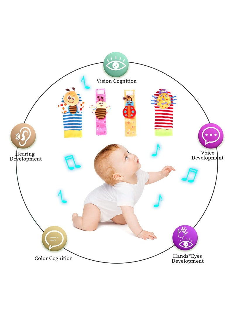 4 Bugs Wrist Rattles Foot Finder Rattle Sock Baby Toddlor Toy Rattle Toy Arm Hand Bracelet Rattle Feet Leg Ankle Socks Present Gift for Newborn Infant Babies Boy Girl Bebe  - Image 2