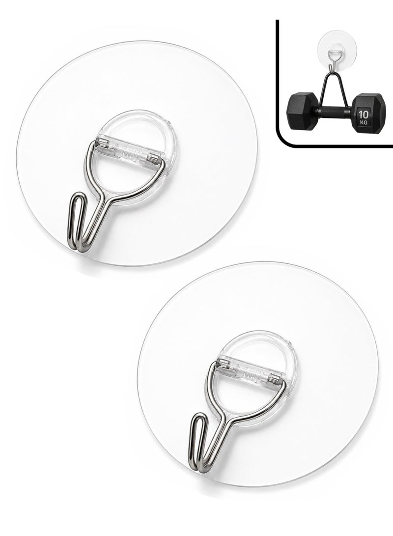 Heavy Duty Transparent Adhesive Wall Hooks, Holds Up to 10kg, No Drill Self-Adhesive Sticky Hooks, Waterproof & Reusable for Kitchen, Bathroom, Bedroom & Office (Pack of 2) - Image 1