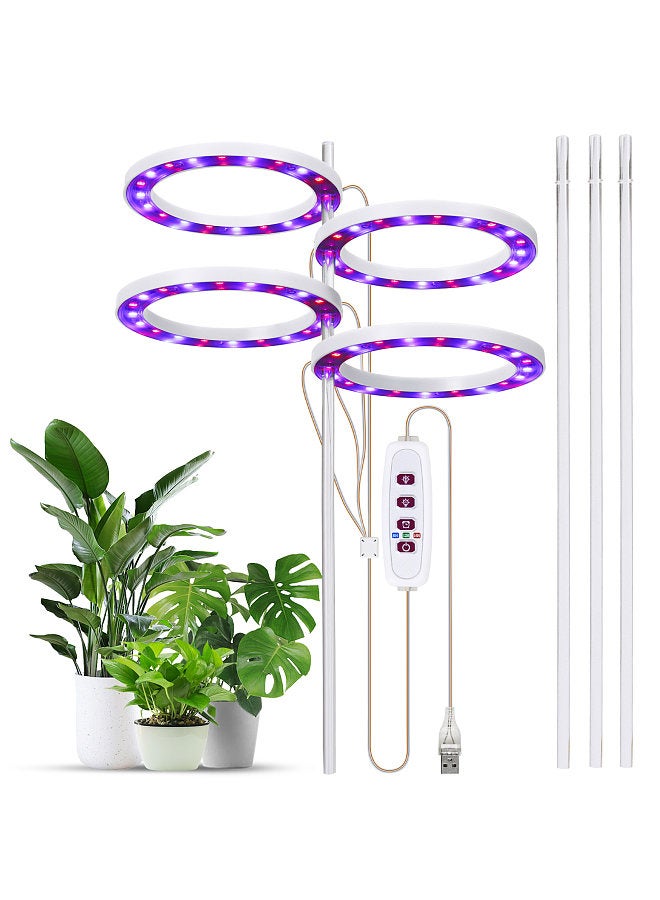 Generic Grow Lights for Indoor Plants 4 Heads 4.8W 50.48lm 40+40LED USB Powered Grow Light 8H/12H/16H Timer 5 Dimmable Brightness Plant Growing Lamps for Succulents / Mini Bonsai / Small Plants  - Image 1