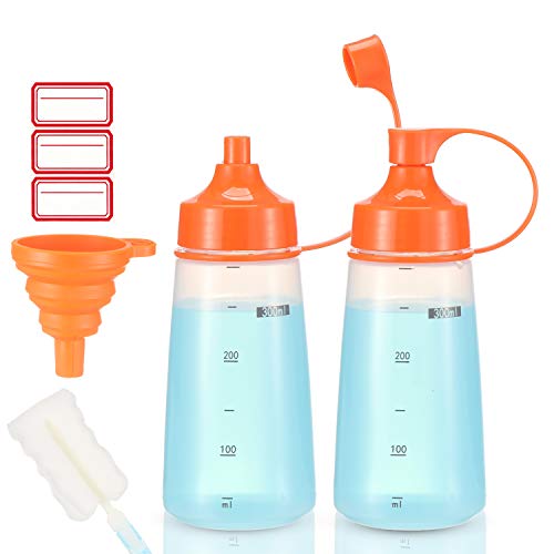 Ondiomn Plastic Condiment Squeeze Bottles for Sauces Wide Mouth - Salad Dressing Bottle Dispenser for Sauce Cooking Oil Ketchup Syrup Liquids Griddle Paint Mustard Resin (2-Pack (orange), 6, ounces) - Image 1