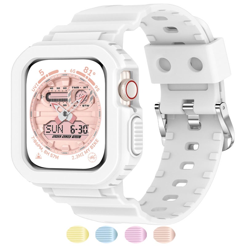 XYF Compatible for Crystal Clear Apple Watch Bands, 45mm 44mm 42mm Bumper Case for Men Women Jelly Sport Cover Strap for iWatch Ultra 3 2 Series 11 10 9 8 7 SE 6 5 4 3 (Matte White, 42/44/45) - Image 1