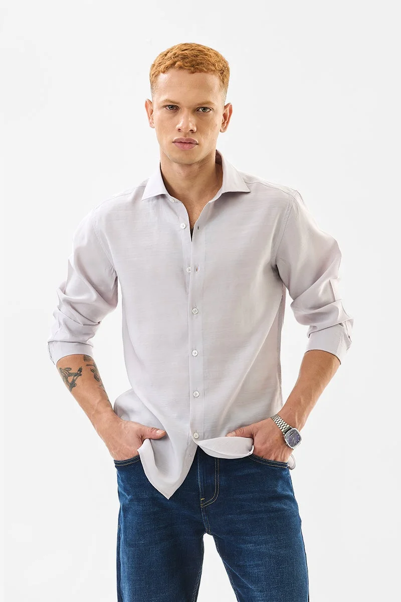 SNITCH Light Grey Solid Long Sleeve Slim Fit Shirt