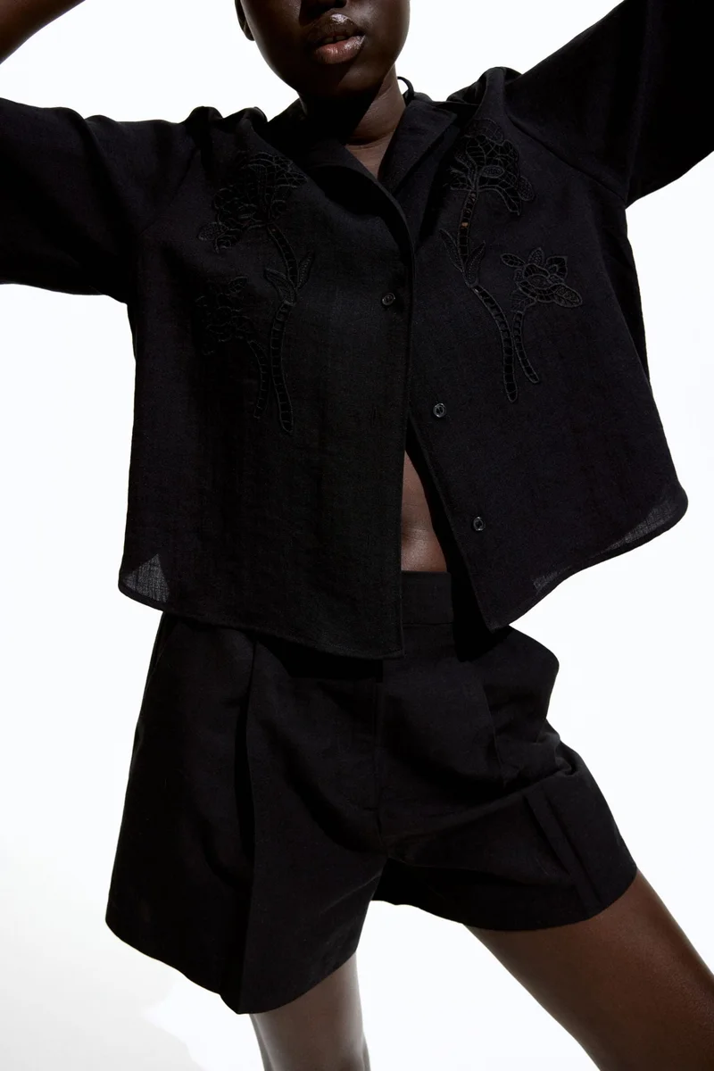 اتش اند ام Linen-blend shorts