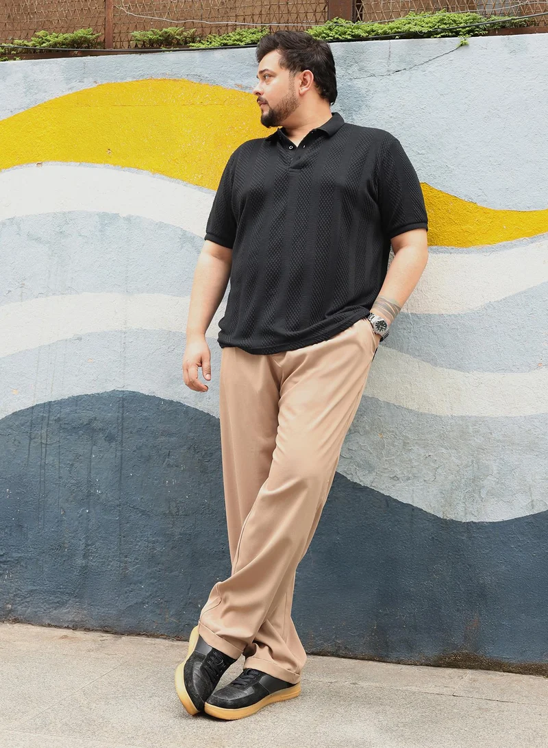 Instafab Plus Instafab Plus Men Pleated-Twill Tailored Trousers | Mid Rise , Side-Elasticated Stretch | Button Closure , Cuffed-Straight Hem | Solid Twill | Woven Fabric For Office & Casual Wear | Khaki Brown