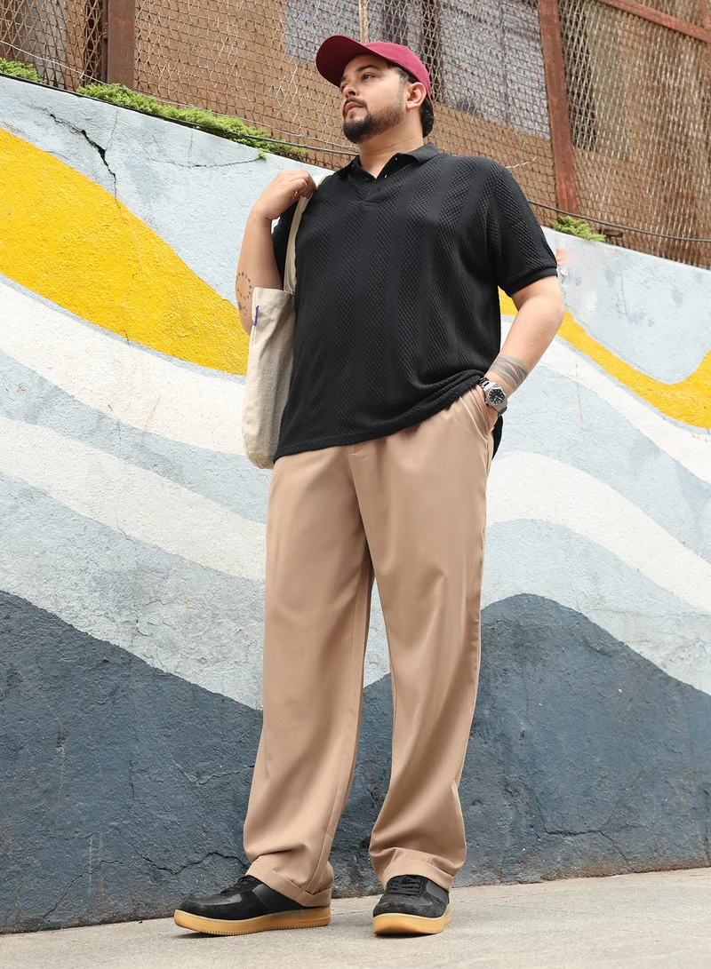 Instafab Plus Instafab Plus Men Pleated-Twill Tailored Trousers | Mid Rise , Side-Elasticated Stretch | Button Closure , Cuffed-Straight Hem | Solid Twill | Woven Fabric For Office & Casual Wear | Khaki Brown