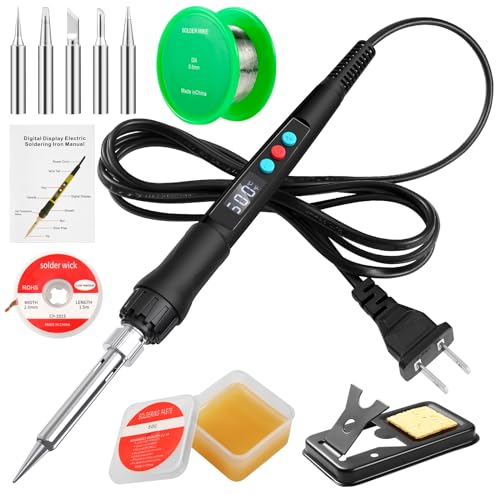 Q-MING Soldering Iron Kit, 100W LED Digital Solder Gun kits with Ceramic Heater, Adjustable Temperature Welding Tools with Tips, Wick Braid, Stand, Solders Wire, Sponge, Flux Paste, Black - Image 1