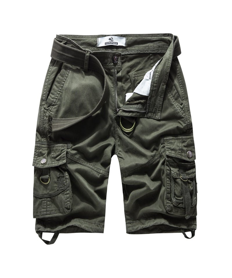 FOURSTEEDS Women's Casual Loose Fit Multi-Pockets Camouflage Twill Bermuda Cargo Shorts with Belt Army Green US 4 - Image 1