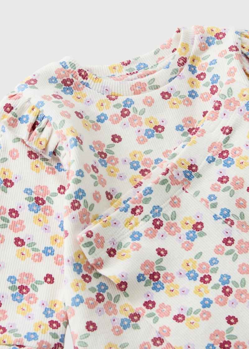 Matalan Baby Cream Ribbed Floral Top & Leggings Set