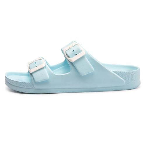 FUNKYMONKEY Women's Comfort Slides Double Buckle Adjustable EVA Flat Sandals (7 M US, Sky Blue) - Image 2