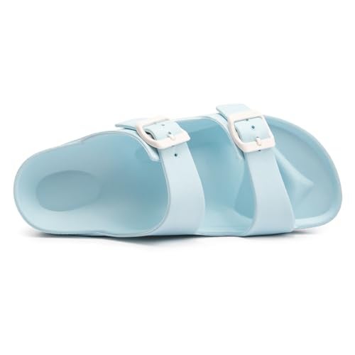 FUNKYMONKEY Women's Comfort Slides Double Buckle Adjustable EVA Flat Sandals (7 M US, Sky Blue) - Image 3