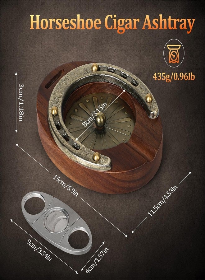 SEMKONT Cigar Ashtray, Horseshoe Wooden Portable Ashtray with Cutter, Zinc Alloy Anti-scald Gasket, Cigar Slot and Holder for home, office, bar and outdoor (Brown-Portable Ashtray) - Image 2
