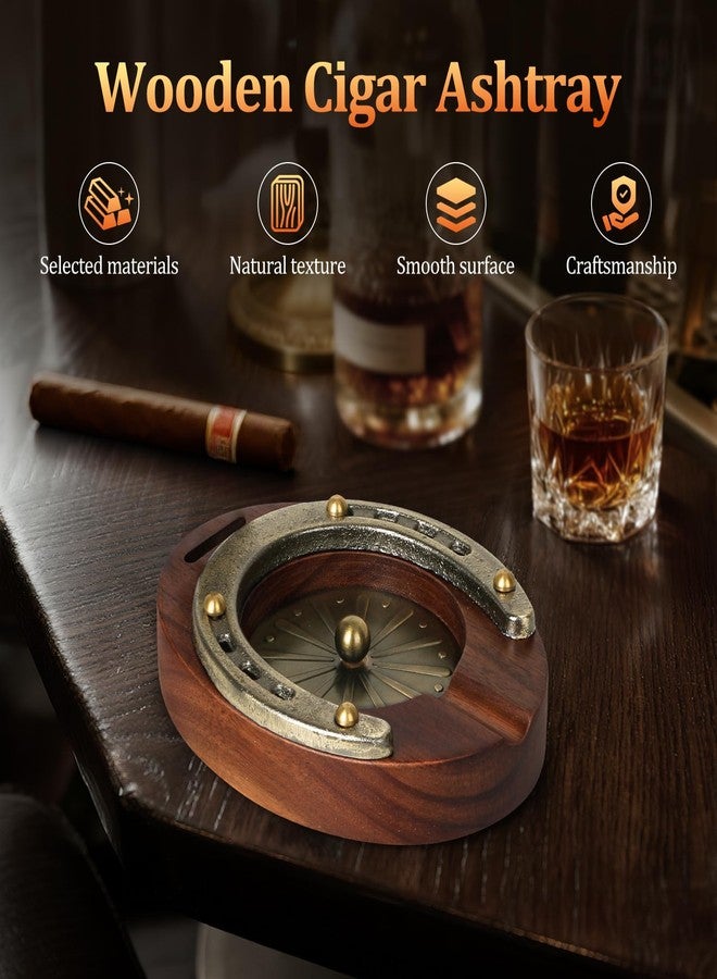 SEMKONT Cigar Ashtray, Horseshoe Wooden Portable Ashtray with Cutter, Zinc Alloy Anti-scald Gasket, Cigar Slot and Holder for home, office, bar and outdoor (Brown-Portable Ashtray) - Image 5