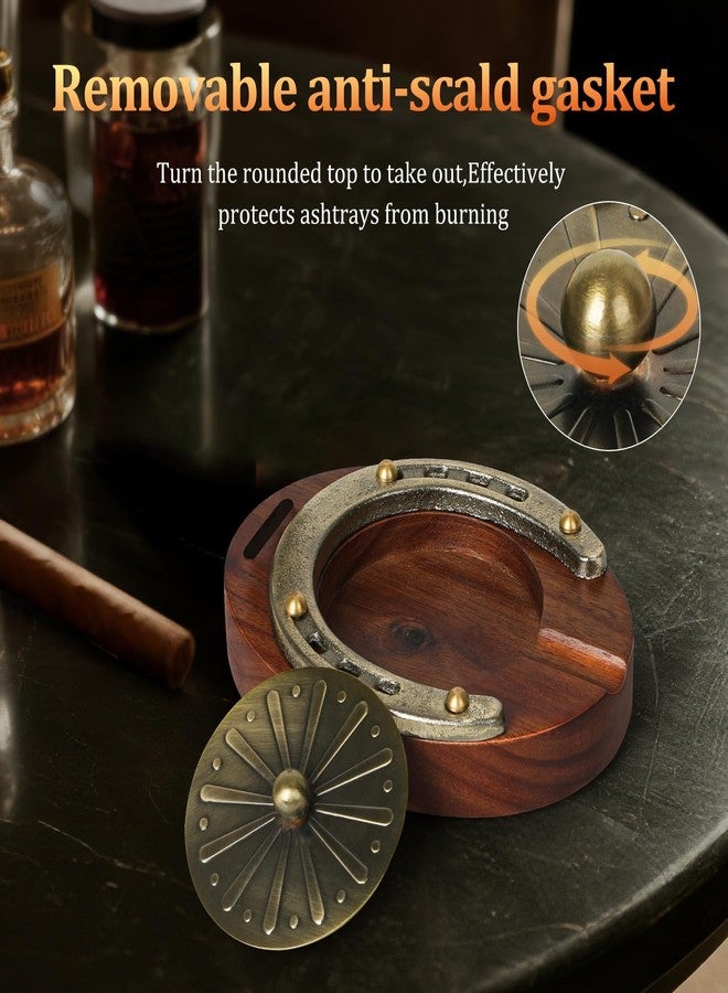 SEMKONT Cigar Ashtray, Horseshoe Wooden Portable Ashtray with Cutter, Zinc Alloy Anti-scald Gasket, Cigar Slot and Holder for home, office, bar and outdoor (Brown-Portable Ashtray) - Image 4