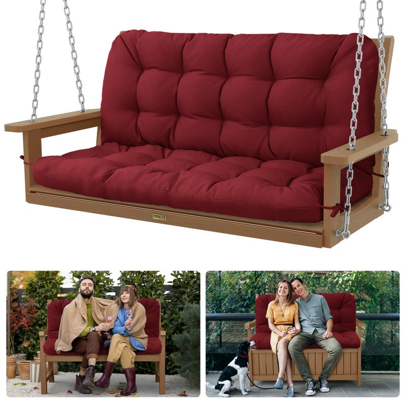 YEFU Porch Swing Cushion, Swing Cushions 2-3 Seater Replacement with Backrest, Waterproof Bench Cushion for Patio Garden, 48x40x5 Inch, Burgundy - Image 1