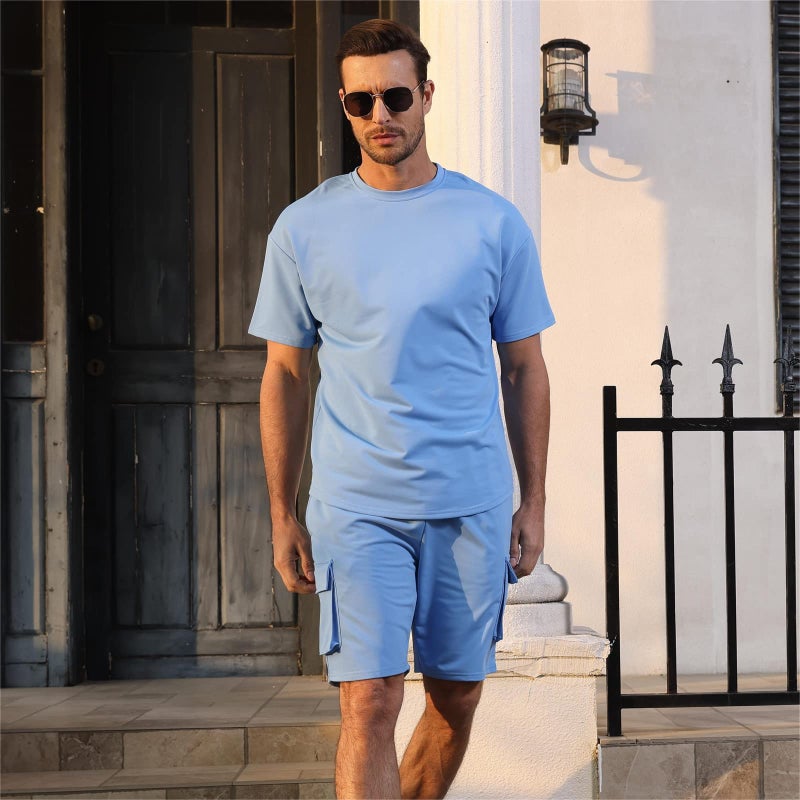 Opomelo Mens Short Sets 2 Piece Outfits - Casual Summer Short Sleeve Sweatsuits Sets for Men with Cargo Pocket - Image 4