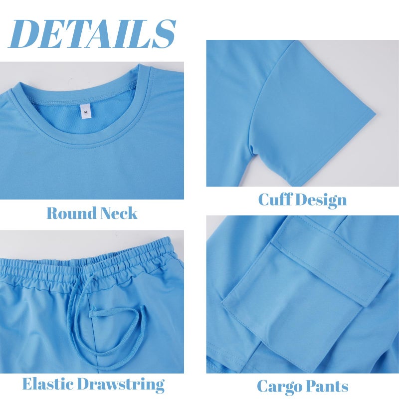 Opomelo Mens Short Sets 2 Piece Outfits - Casual Summer Short Sleeve Sweatsuits Sets for Men with Cargo Pocket - Image 2
