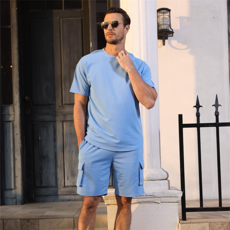 Opomelo Mens Short Sets 2 Piece Outfits - Casual Summer Short Sleeve Sweatsuits Sets for Men with Cargo Pocket - Image 5