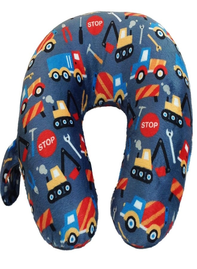 Wolf Essentials Kids Cozy Soft Microfiber Neck Pillow, Compact, Perfect for Plane or Car Travel, Construction Zone
