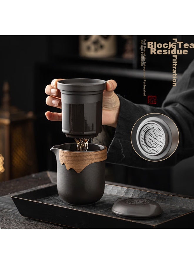 Mengting Portable Zisha Tea Set Travel Tea Brewing Kit With Tea Infuser Pot, Tea-water Separation, One Pot Six Cups, Kung Fu Quick Cup - Image 3