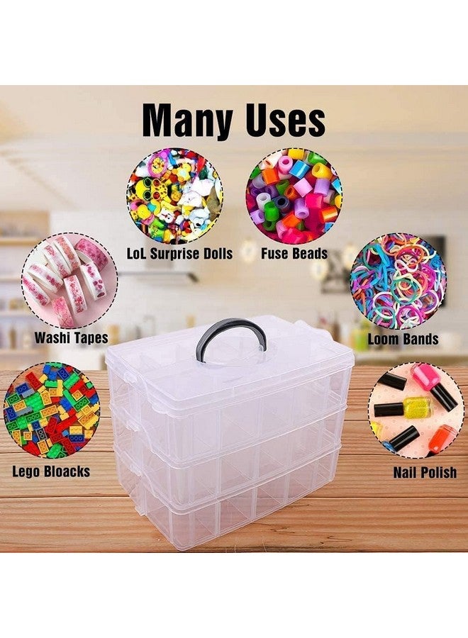 COOFANDY Craft Storage Box with Compartments, 3 Layer with 30 Sections Transparent Stackable Plastic Box Organizer with Handle, Practical Sorting Box for Crafts, Jewelry, Toy (transparent) - Image 4