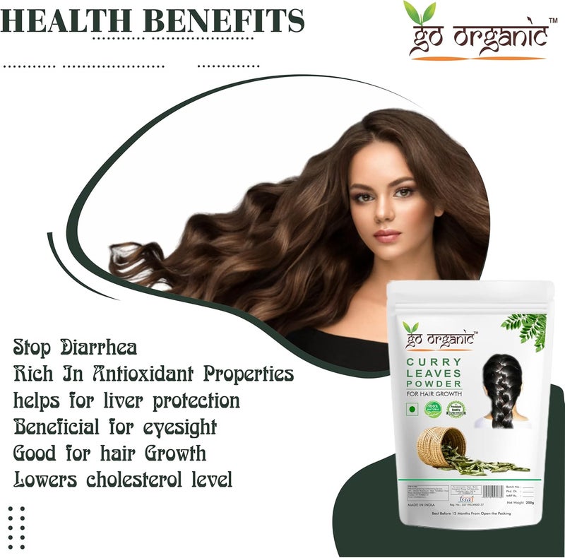 Go Organic Curry Leaves Powder To Grow Long, Strong and Shiny Hair, Green, 200 g - Image 2