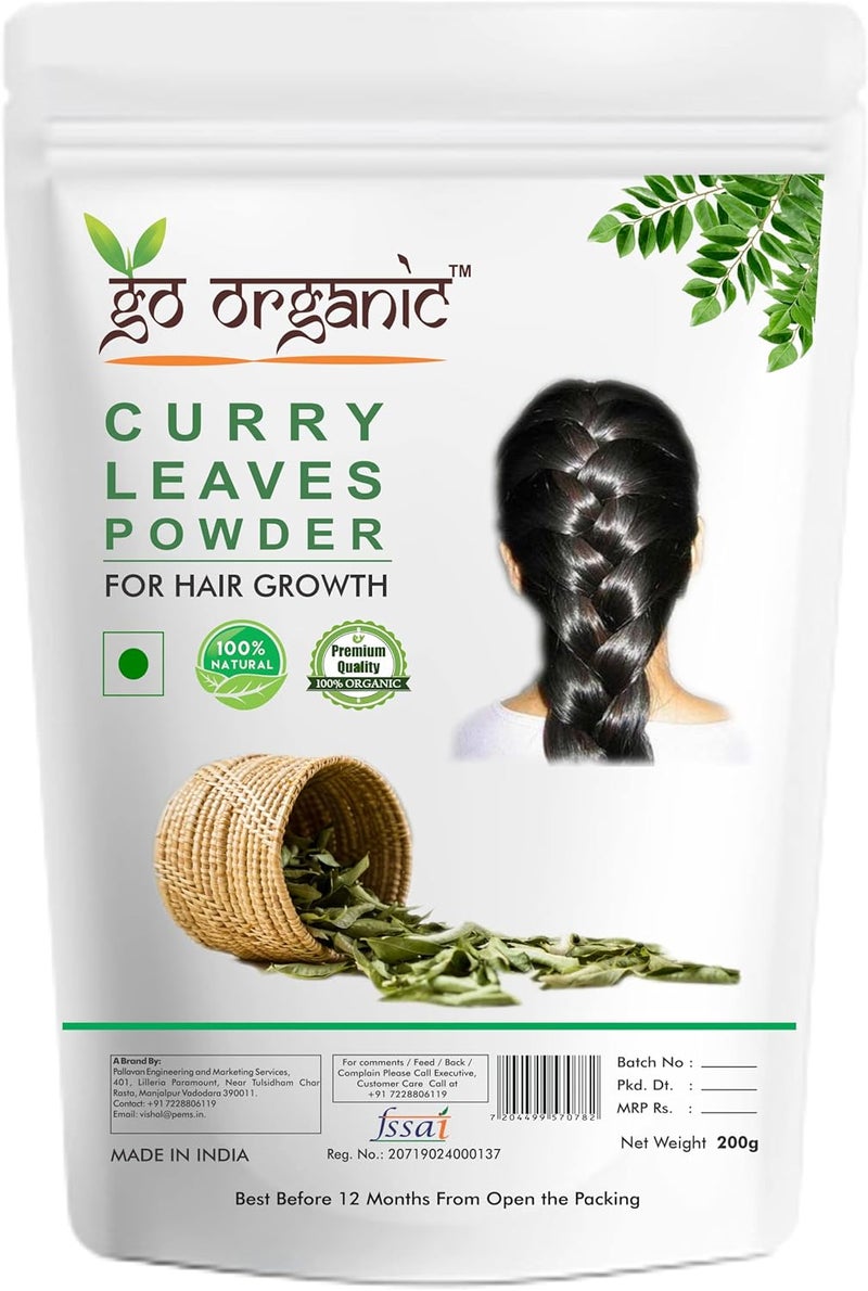 Go Organic Curry Leaves Powder To Grow Long, Strong and Shiny Hair, Green, 200 g - Image 1