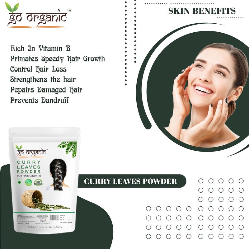 Go Organic Curry Leaves Powder To Grow Long, Strong and Shiny Hair, Green, 200 g - Image 3