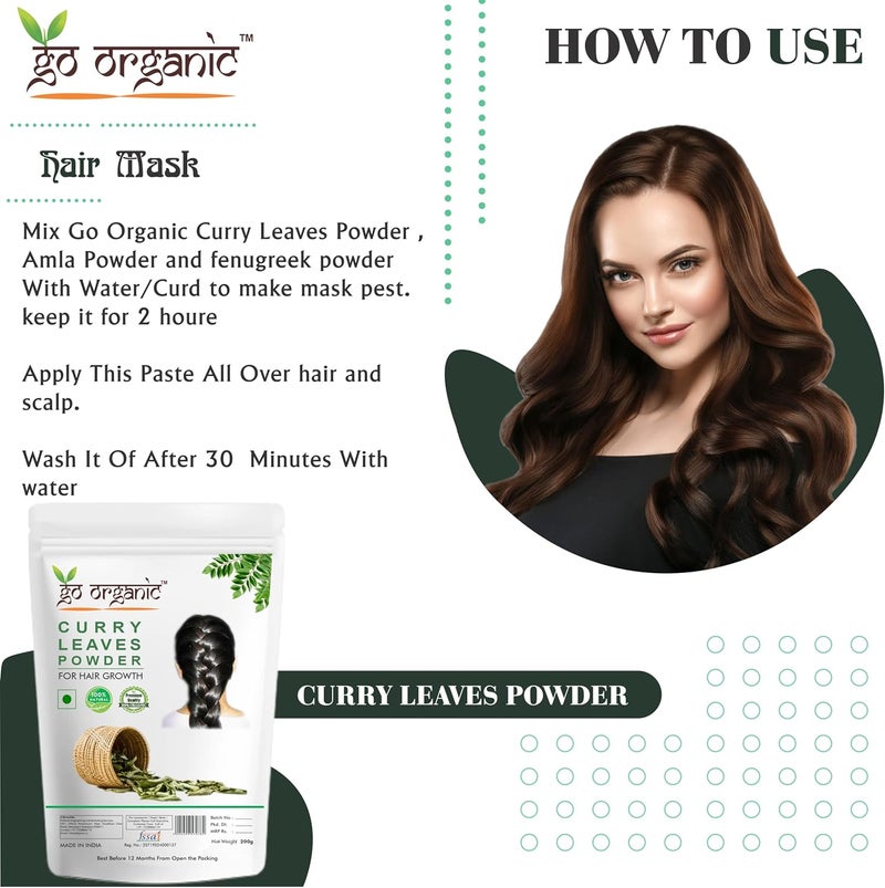 Go Organic Curry Leaves Powder To Grow Long, Strong and Shiny Hair, Green, 200 g - Image 5
