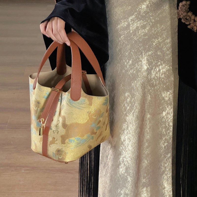 Such As The New Chinese Style National Style Famous Song Jin Bucket Bag 2025 Spring And Silk Handbag Bucket Bag - Image 2