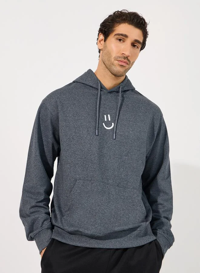 Minimal Emoji Print Relaxed Fit Hoodie