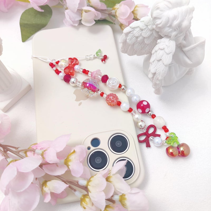 cioatu Phone Charms Cute Cherry Butterfly Cell Phone Lanyard Strap Wrist Strap for Bag Airpods Camera Pendants Decor (Red Cherries) - Image 3