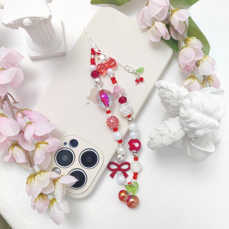 cioatu Phone Charms Cute Cherry Butterfly Cell Phone Lanyard Strap Wrist Strap for Bag Airpods Camera Pendants Decor (Red Cherries) - Image 5