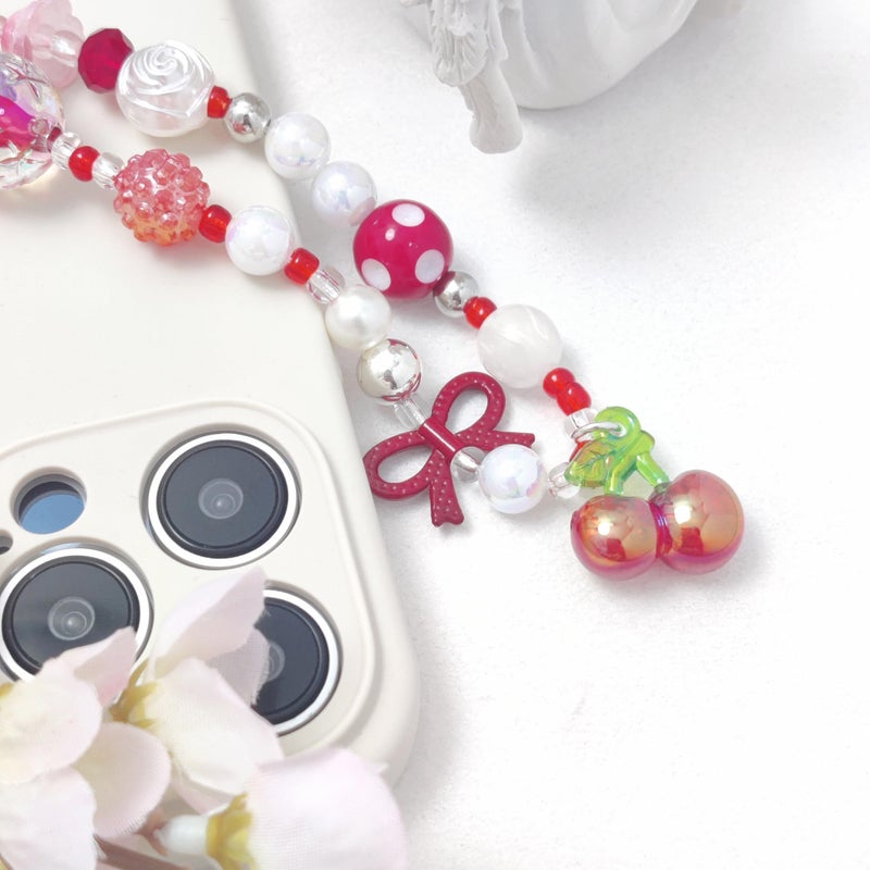 cioatu Phone Charms Cute Cherry Butterfly Cell Phone Lanyard Strap Wrist Strap for Bag Airpods Camera Pendants Decor (Red Cherries) - Image 4